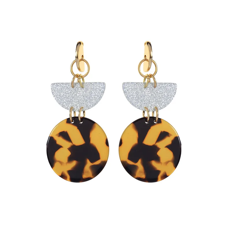 

ed01875d Qingdao Kiss Me Semi Circle Geometric Long Drop High Quality Gold Plated Resin Hoop Earrings