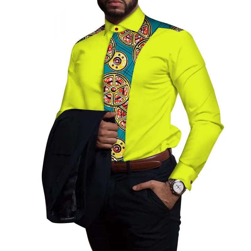 

Bulk Clothing Factory 100% Cotton Mens Shirt African Clothing Dashiki Patchwork Print Shirt Tops Bazin Riche Men Shirt WYN81