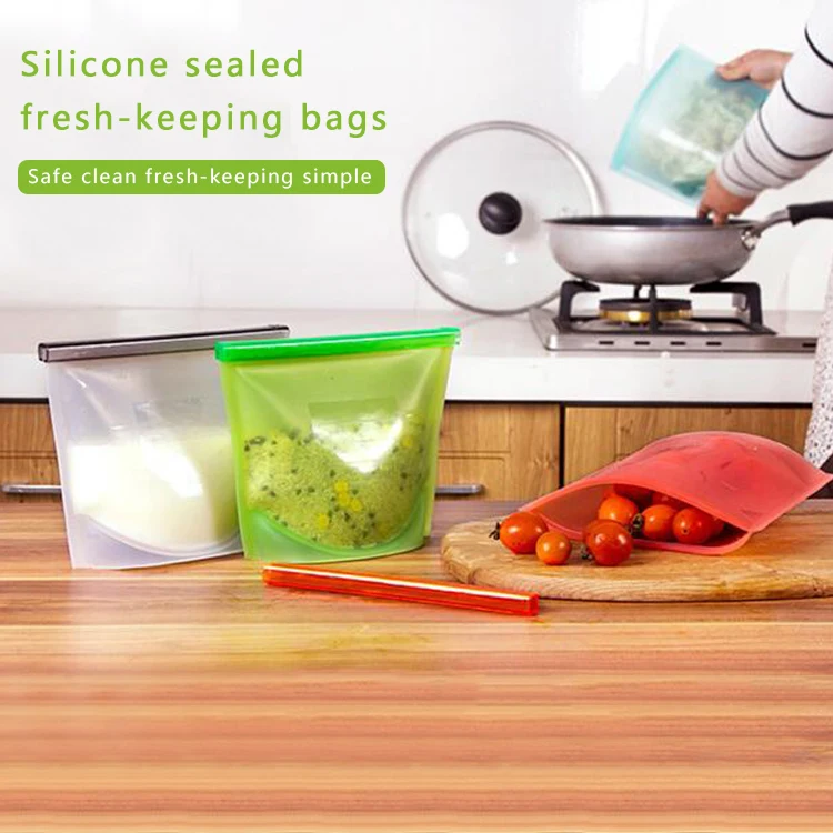 Sealed reusable bags of fresh vegetables storage easy to clean silicon food storage bags