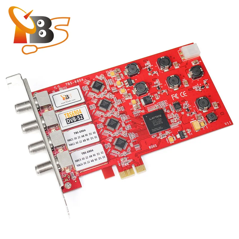 

Digital Satellite TV Tuner Card TBS6904 DVB-S2 Quad Tuner PCIe Card for PC