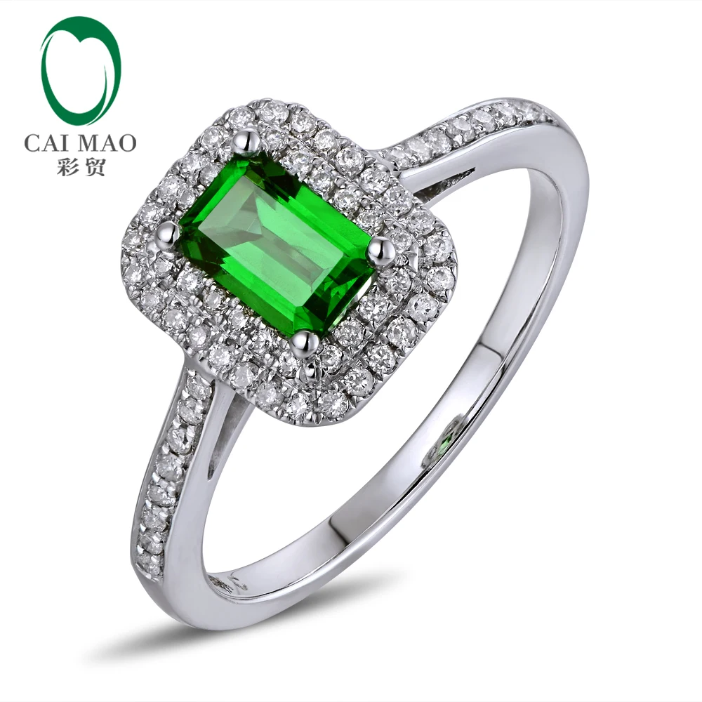

0.29ct Natural Pave Diamond and Real 18k White Gold 0.65ct IF Green Tsavorite Engagement Ring, N/a