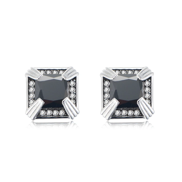 

925 Sterling Silver Big Single white blue black Stone Zirconia Stud Earring
