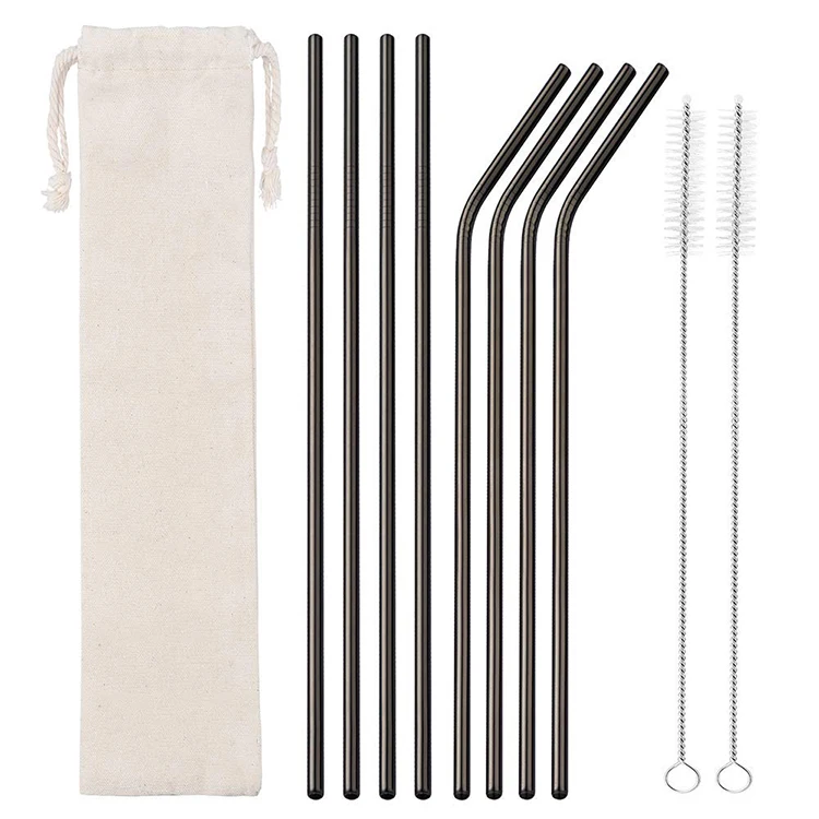 

8 Pcs Reusable Stainless Steel Drinking Black Straws For 20oz 30oz Tumblers, Customized