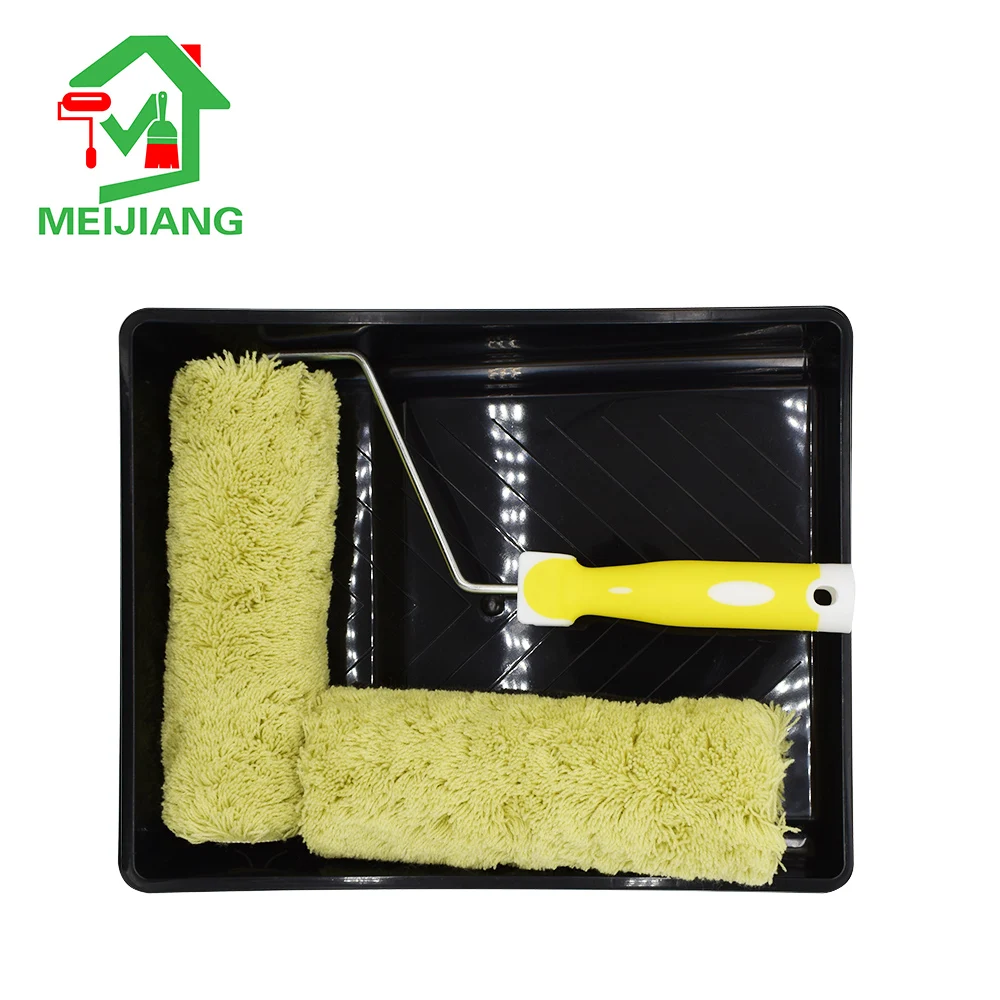 Practical 9 Inch Standard American Paint Roller Set Black Tray With Cage Frame Paint Roller Brush