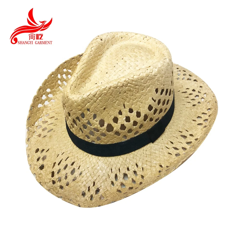 
Promoiotn party gift custom ribbon decorate straw cowboy hat with print logo 