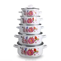 

Hot sale rose decal 10pcs set enamel cast iron cookware set