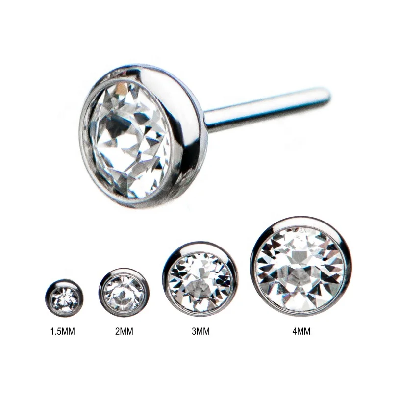 Astm F136 Titanium Threadless Pressfit End With Bezel Set Flat Gems