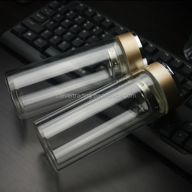 

300ml Double Wall Glass Insulated Tea Cup Water Bottle Glass Bottle With Filter Wholesale, Customized pantone color