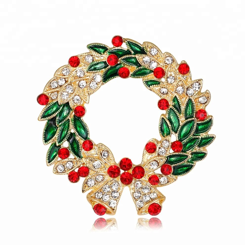 

Christmas fashionable Creative alloy wreath brooch studded Rhinestone brooch pin Christmas hat jewelry accessories, As pictures