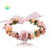 Bride Wreath Headband, Adjustable Artificial Flower Wreath Hairband Floral Crown Garland