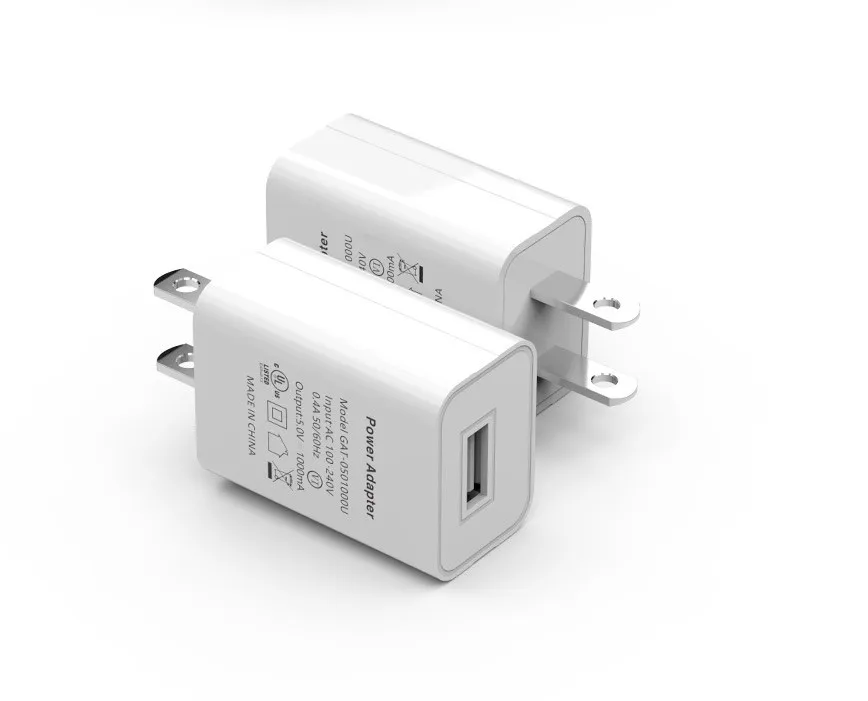 

UL(CUL) FCC CE RoHs Cell Phone USB wall Charger 5V 1A White US plug travel adapter 1000Ma input 110-240V, ISO9002 factory