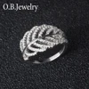 White Gold Plated Sparkling CZ Stones Leaves Ring Wrap for Women Feather Ring Christmas Day Gifts