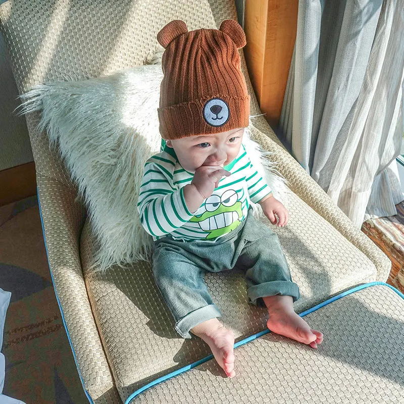 
Factory custom autumn stripe casual baby long sleeve t-shirt cartoon infant clothes 1795 