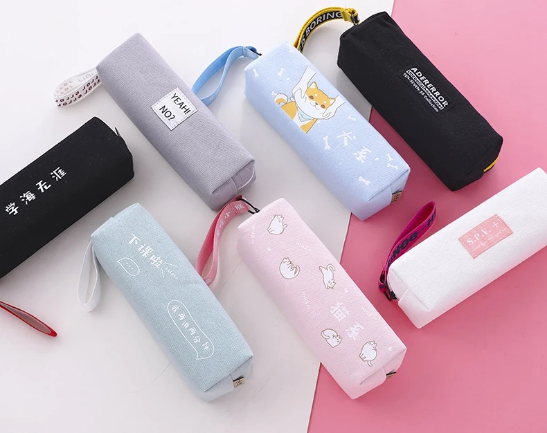 Cute fresh Korean pencil bag multi-function large capacity canvas storage pen case