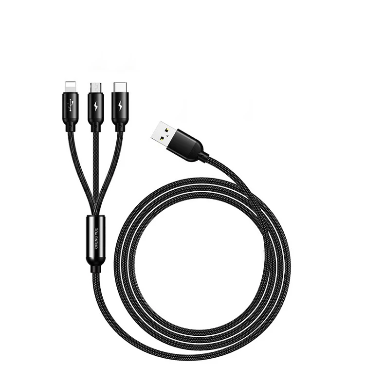 3 in1 braided charger cable, Micro, Type-c, 8 pin USB braided charging data cable for iphone android