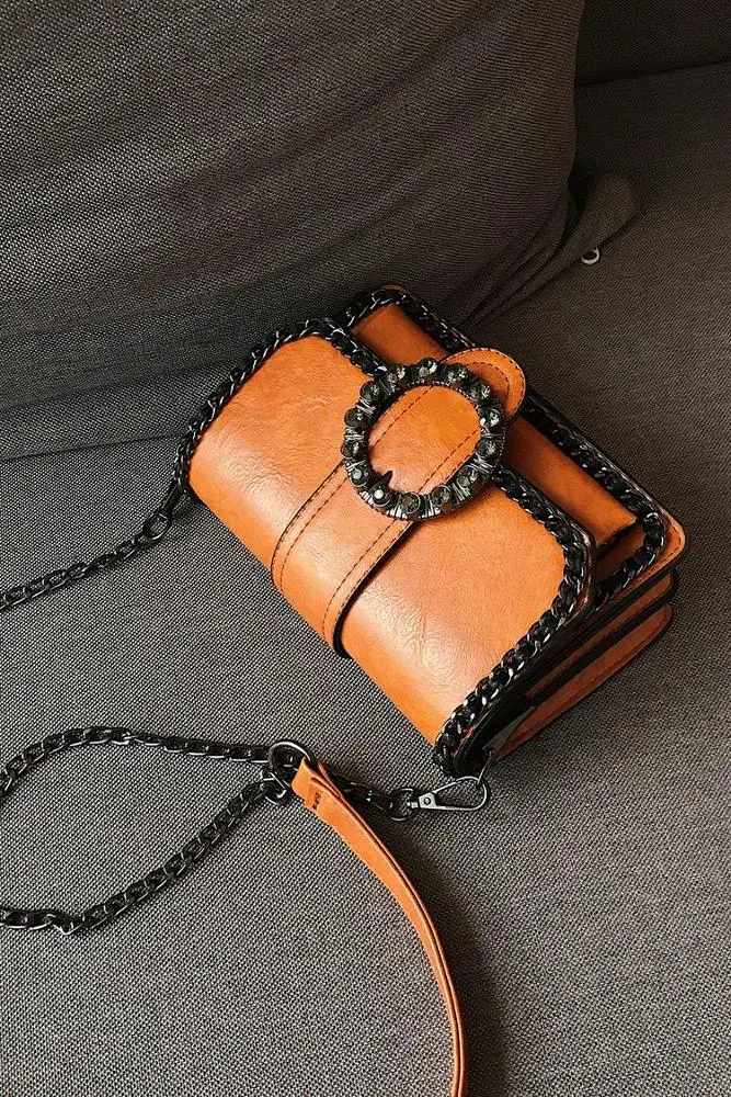 
Fashion chain bag female rivet handbag all match Shoulder Messenger Bag with one single wide strap 