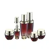 hot sale good price full set fancy red cosmetic glass lotion pump bottle and glass cream jar
