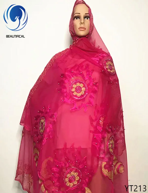 

Beautifical net headite african head cover lace fushia head scarf YT213-218, Customized