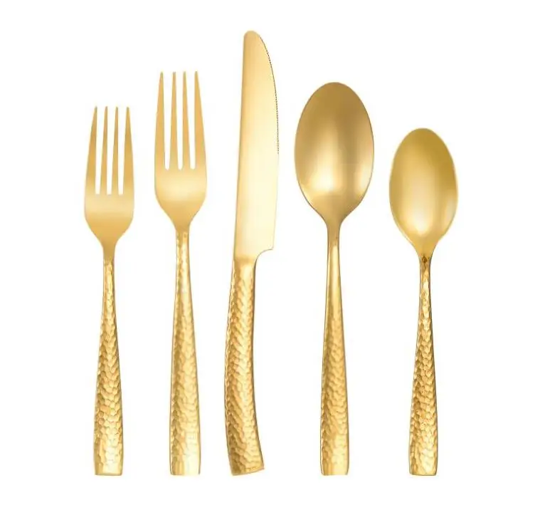 40 Piece Stainless Steel 18/10 Hammered Cutlery Set,Round Handle Flatware Silverware For Wedding