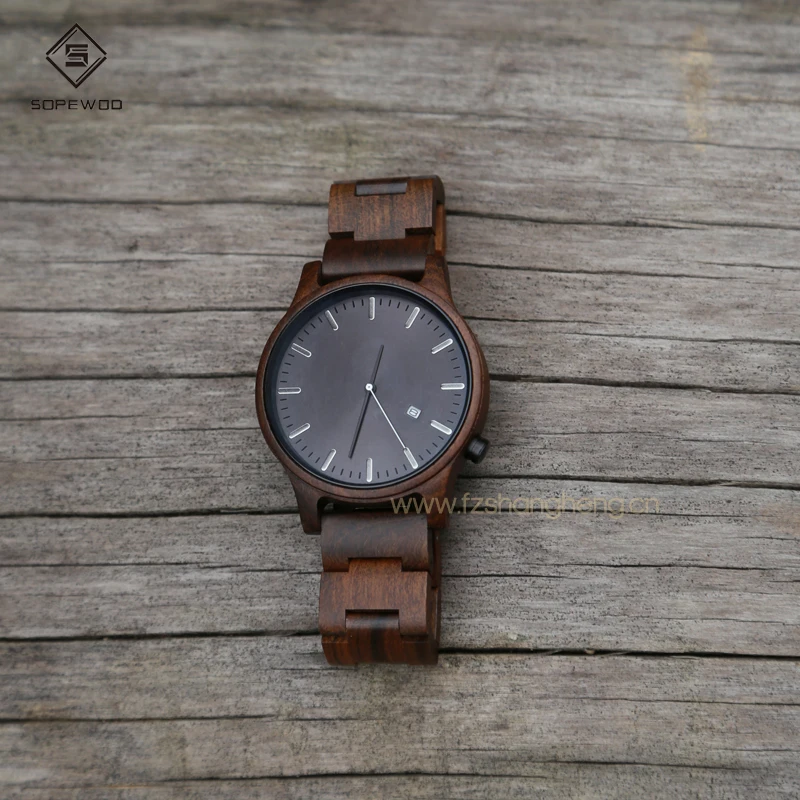 SOPEWOD custom oem big simple luxury fashion classic quartz japan movement mans watch with waterproof black men wood watch