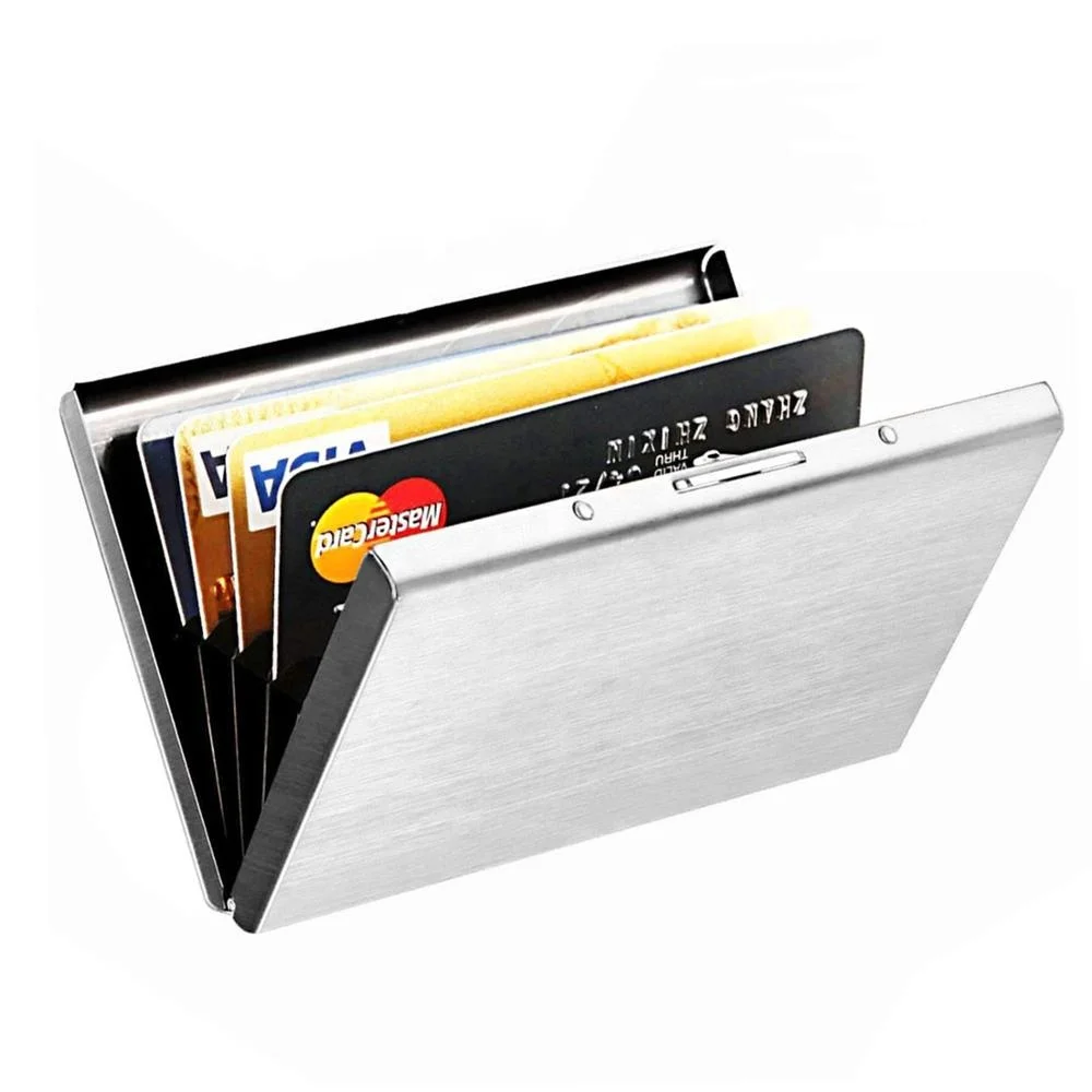 

Lightweight Silver Aluminum RFID Blocking Secure Slim Card Cases Metal Credit Card Holder RFID Credit Card Holder