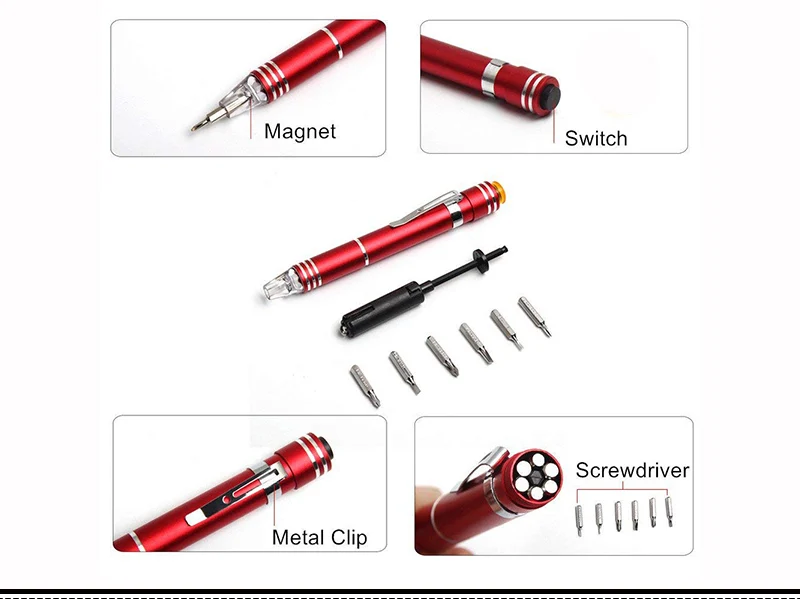 6 IN 1 Pen-shaped Pocket LED Screwdriver
