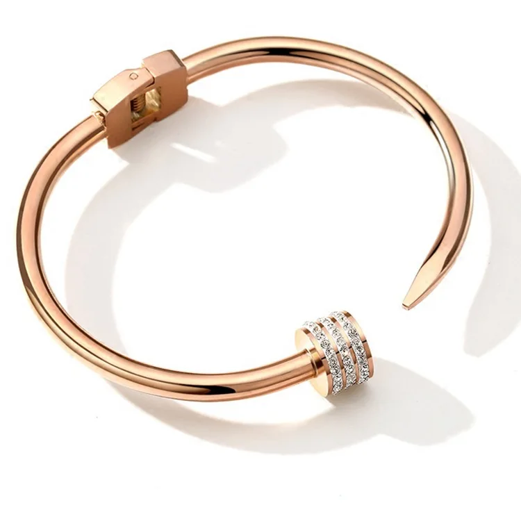 

High quality Korean version personality fashion Stainless steel diamond bracelet 18K rose gold opening bracelet women