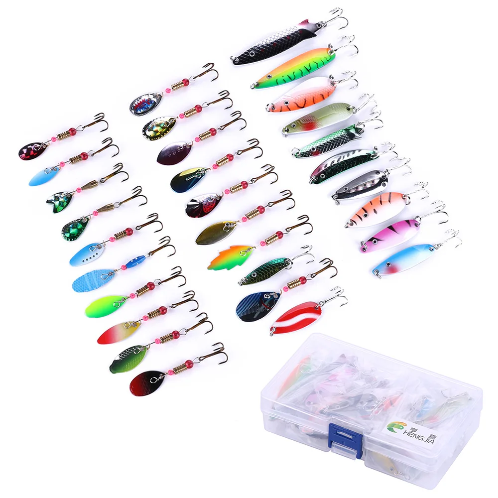 

30pcs Mixed Spinner Wobblers Hard Spoon Bait Tackle Artificial Fishing Lure Set