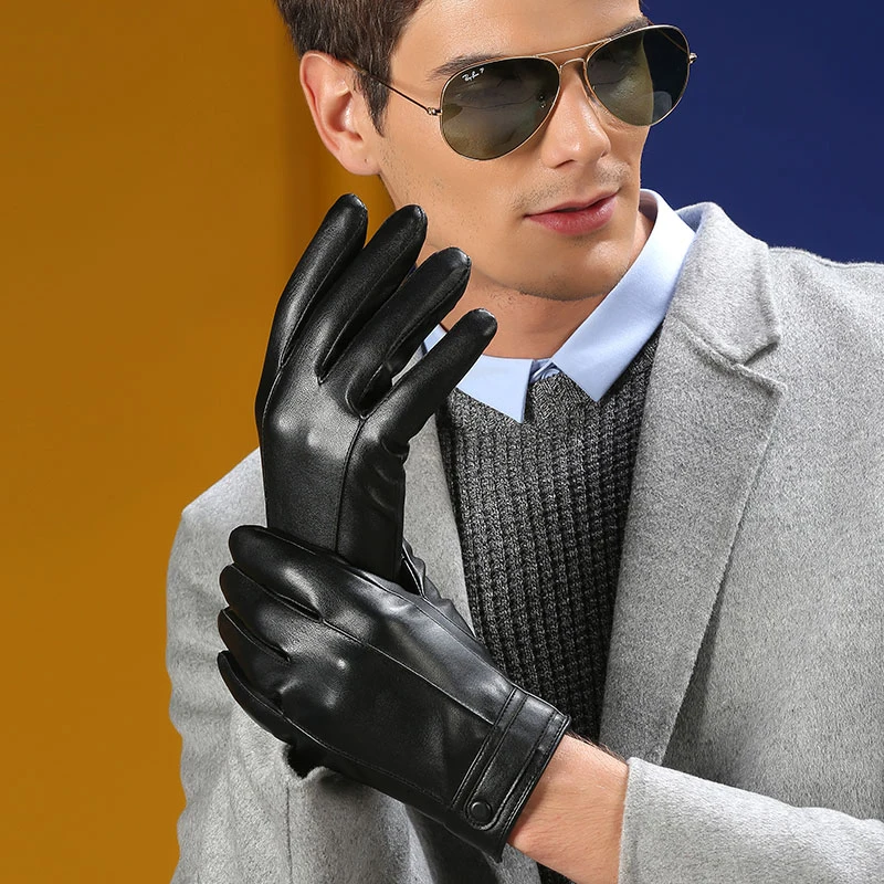 Eco-friendly Warm Touch Screen Driving Men Genuine Leather Gloves
