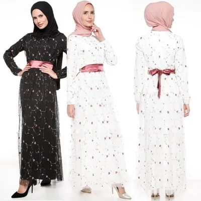 

Wholesale high end 2018 New model fashion Ethnic Islamic clothes evening dress robe embroidery arabic women party dress muslim, Black;white muslim party dress