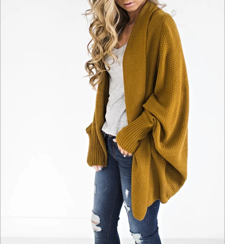 

Open Front Batwing Long Sleeve Chunky Cardigan Sweaters Knit Jackets, As picture