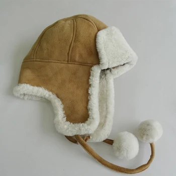 shearling sheepskin trapper hat