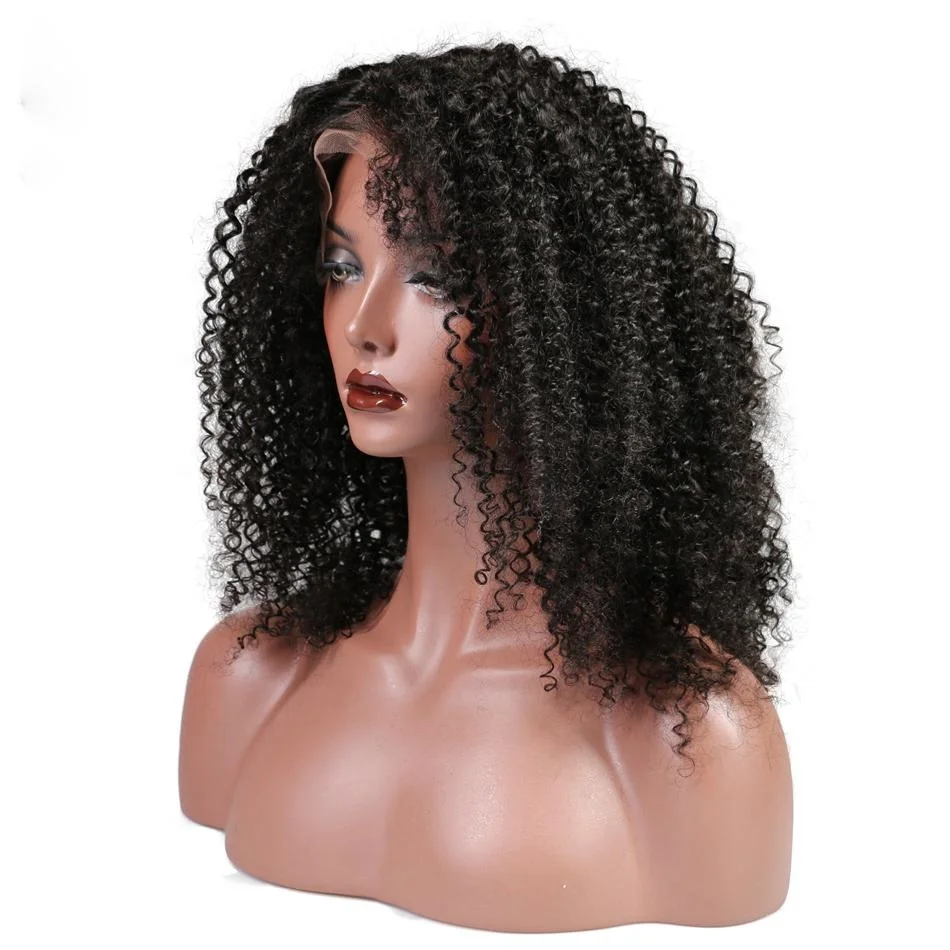 

Wholesale 10a grade peruvian human hair 16inch short afro kinky curly heavy 150% density full lace wig