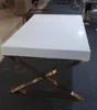 Event Wedding Gold Stainless Steel Base High Glossy White Wooden Top Dining Table