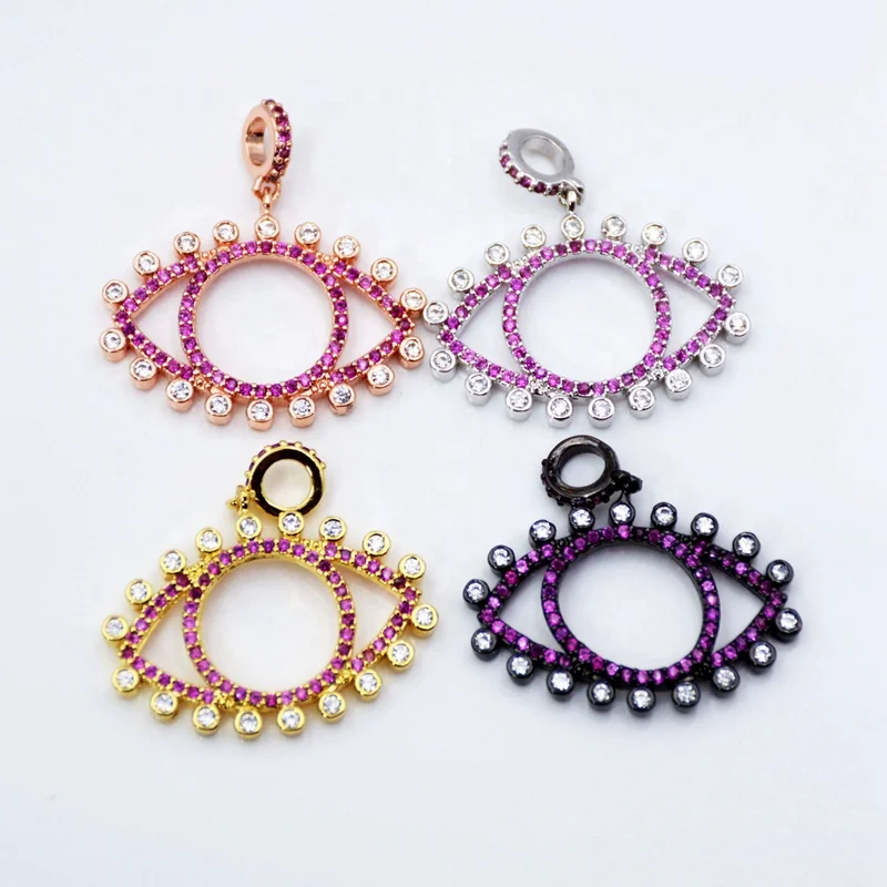 

Metal Copper Micro Pave CZ Evil Eyes Pendant Beads For Jewelry Necklace Making Pink cubic zirconia Charms, Multi colors