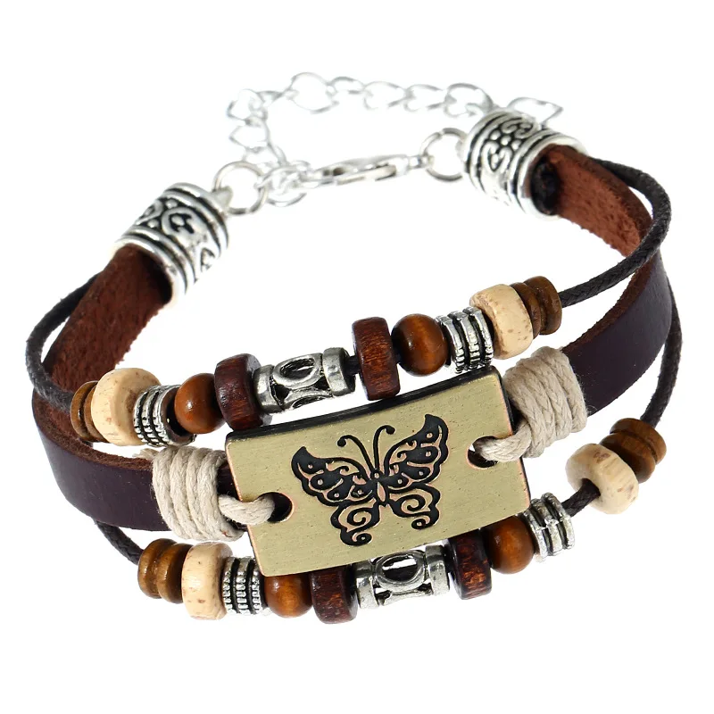 

Charm butterfly pattern punk leather bracelet Yiwu wholesale women fashion bracelets, Brown