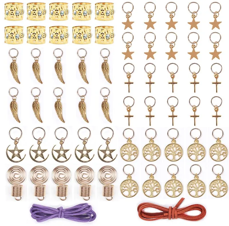 Cheap Wholesale 62PCS/Set Loc Jewelry Hair Cuffs Metal Hair Braiding Beads String Crochet Braid Hair Accessories