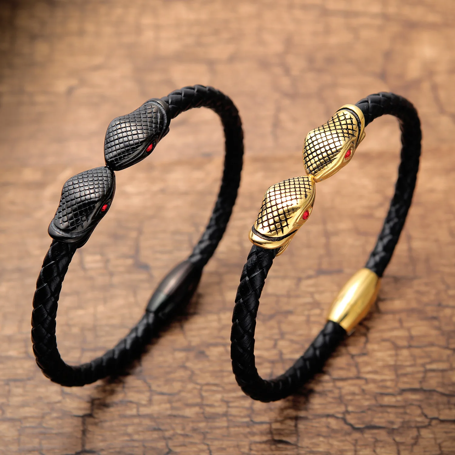 Stainless Steel Buckle Leather Braid Snake Head Bracelet Buy Snake