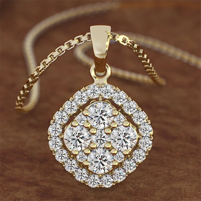 

s925 silver 2 carats Diamond Pendant Square 14K gold color color Chalcedony Bizuteria Women Jewelry Necklace pierscionki chain joyas