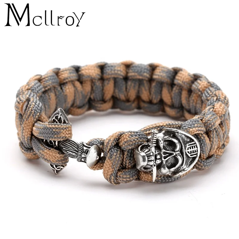 

Mcllroy Fashion jewellery Umbrella rope weave& Vintage Pirate skeleton beads Men bracelets braided bracelet, Silver/copper