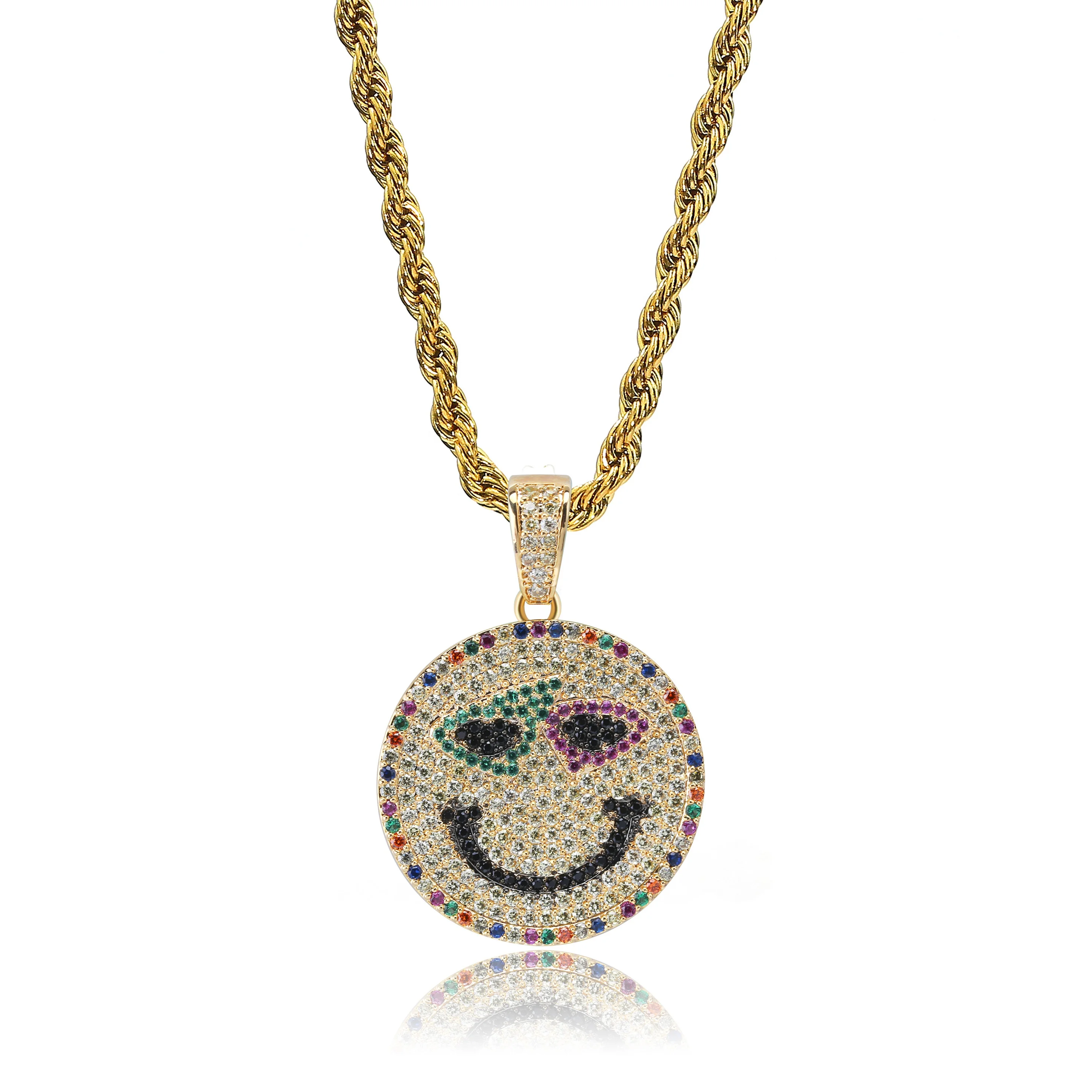 

Hot Sale Hip Hop Jewelry Gold Silver Micro Inlay Powder Zirconium Smile Ice Cream Pendant Necklace, Gold/white gold