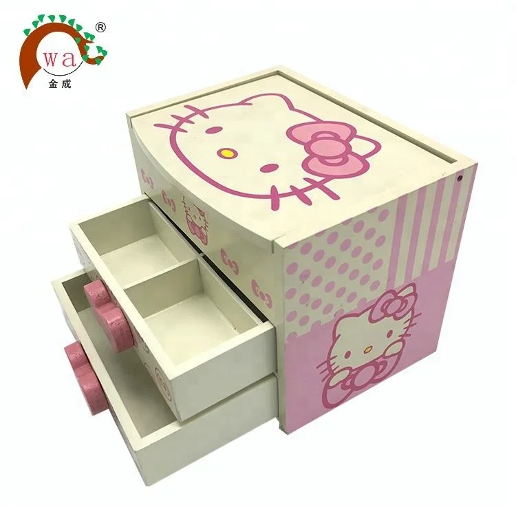 
Custom wooden hello kitty jewelry storage box for jewelry toy 