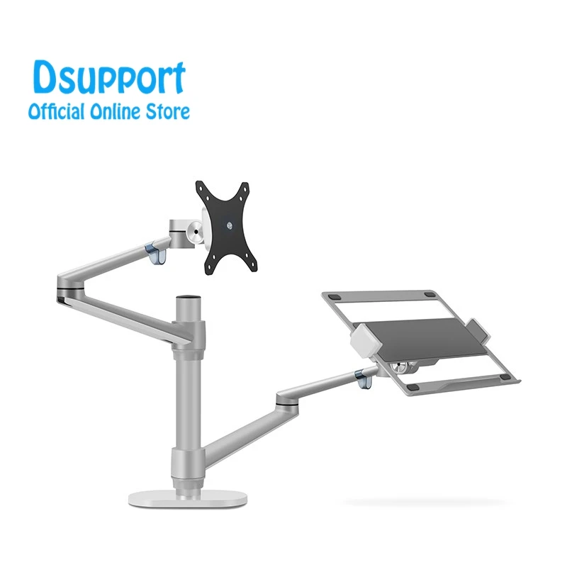 

Aluminum Height Adjustable Desktop Dual Arm 17-32 inch Monitor Holder+12-17 inch Laptop Holder Stand OL-3L dual moritor arm, Black and siliver