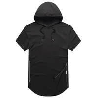 

Hoody With Side Zipper MEN TALL short sleeve distressed hoodie fashion tshirt rounded round bottom mens