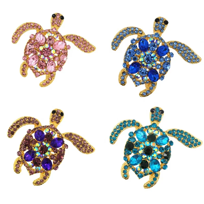 

Wholesale Mix Color Brooches Crystal Rhinestone Sea Turtle Brooch Pin, As picture