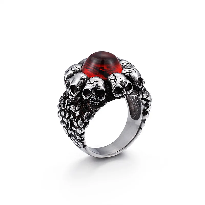 

Fashion stainless steel jewelry gemstone skull rings for men