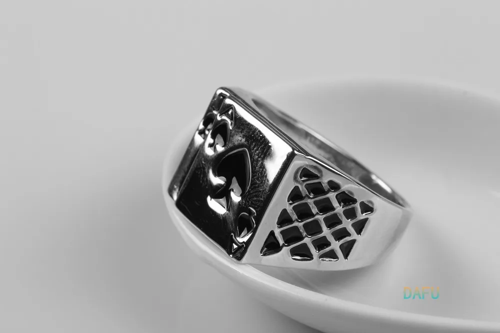 Jewelry Chunky 18k White Gold Plated Black Enamel Spades Poker Ring Men's Ring - Buy Poker Ring ...