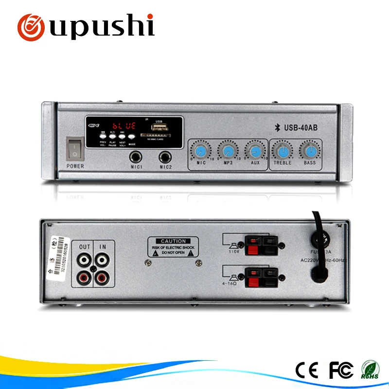 

oupushi USB-40AB Cheap Mini background music system BluetoothS power amplifier with computer/ mobile /TV /SD /USB, Silver