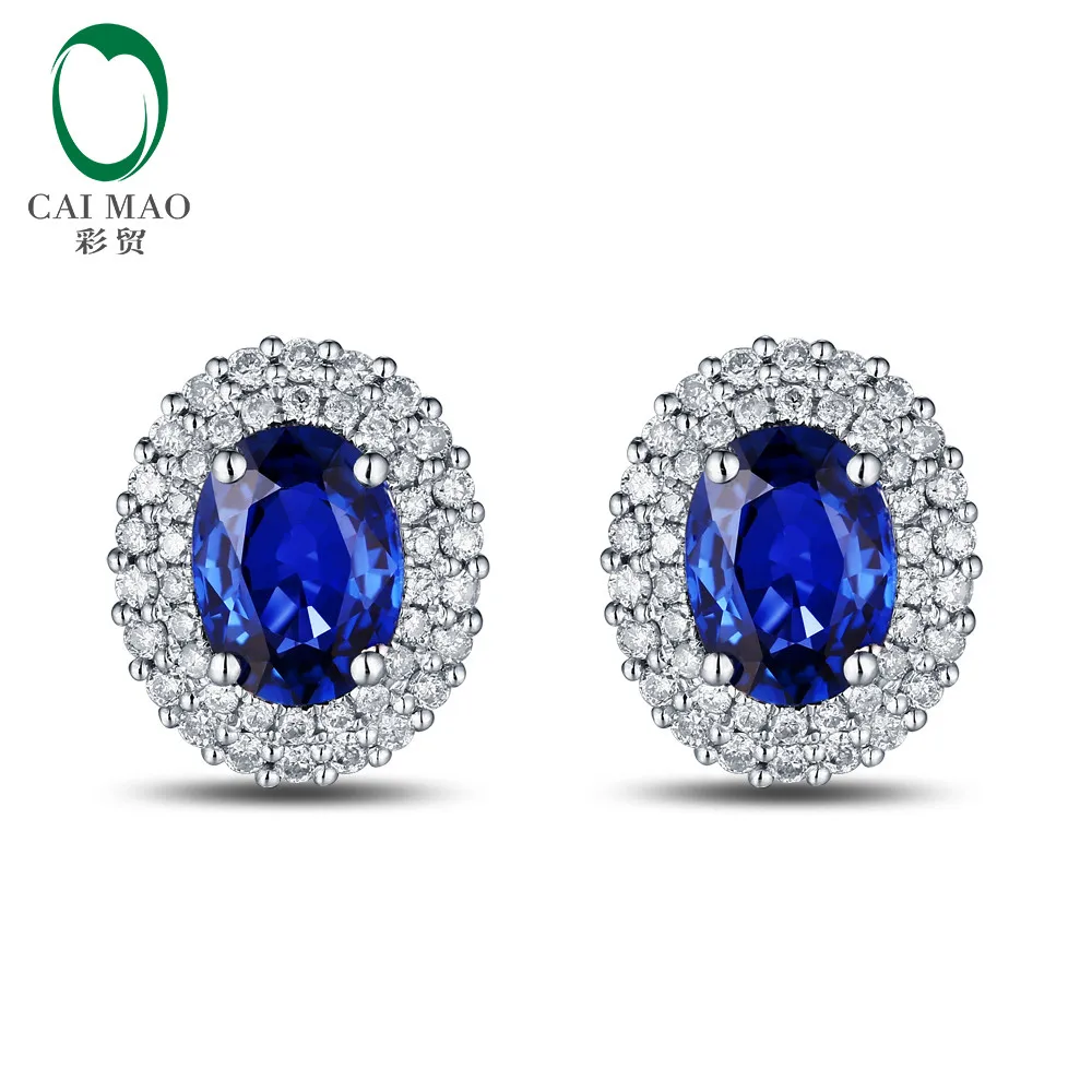 

Brand New Solid 1.93ct Blue Sapphire 750 White Gold SI1 Diamond Earring, N/a