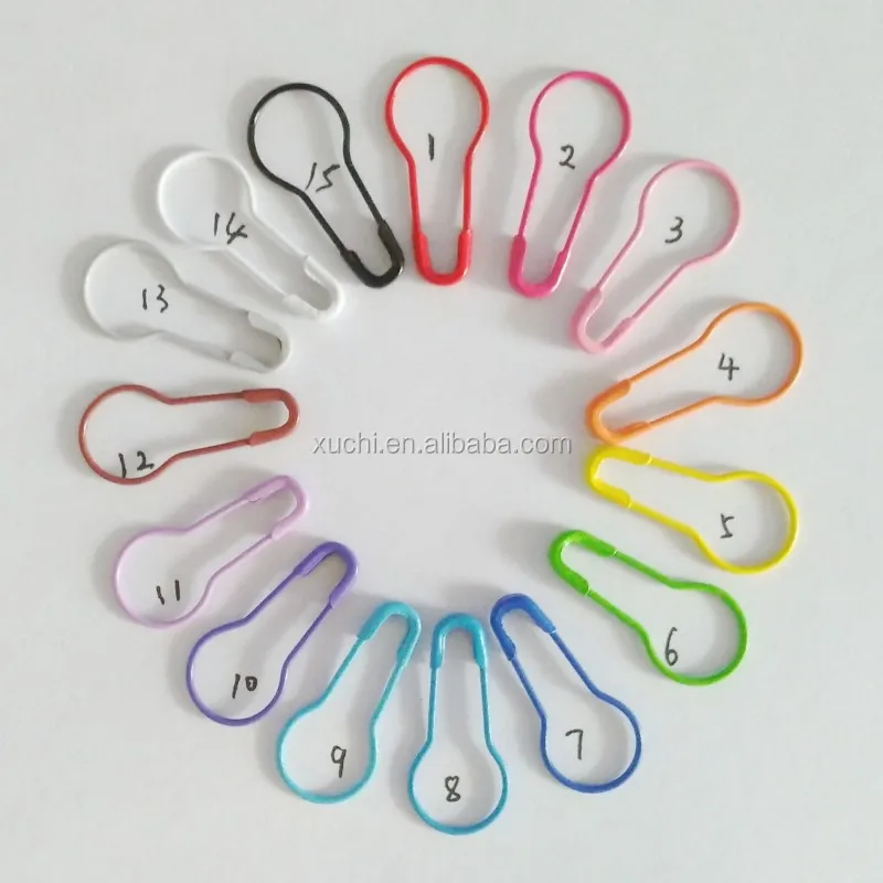 

Colorful Brass Calabash Shaped Knitting Counter Safety Pins Stitch Markers, 15 color mixed